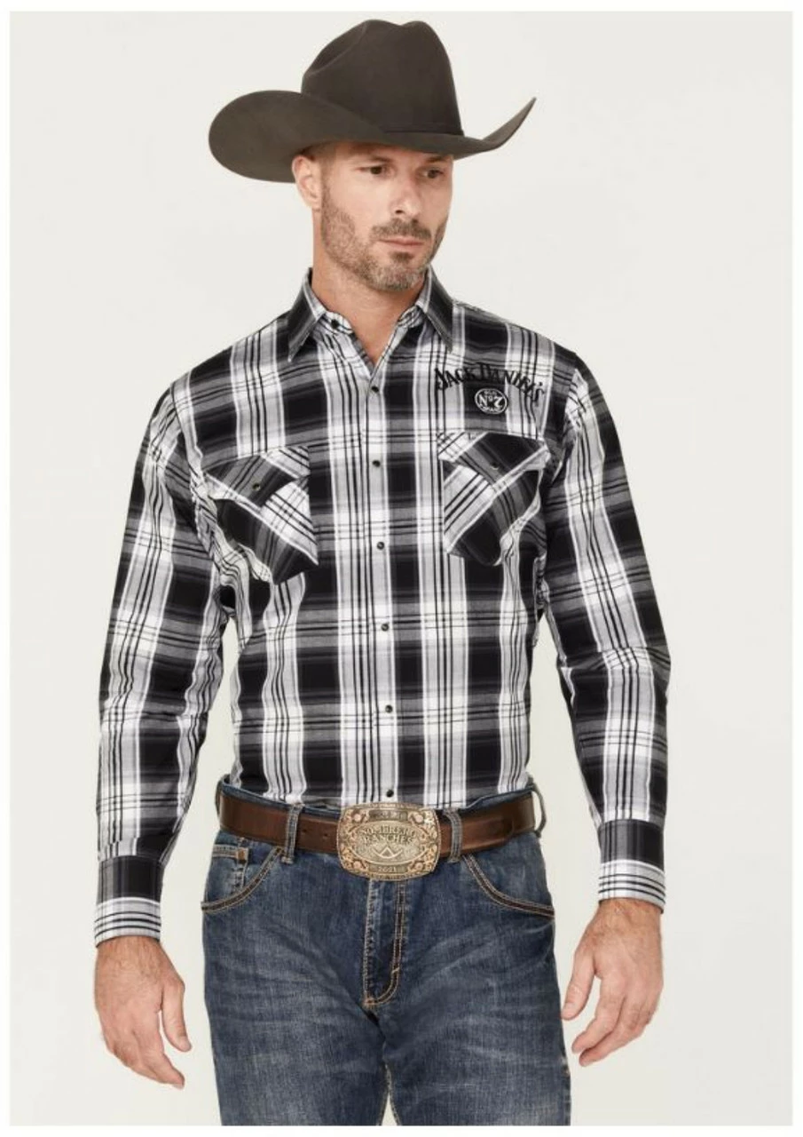 Jack Daniel's Tennessee Whiskey Plaid Print Long Sleeve Snap Button Shirt 1 Jack Daniel's Tennessee Whiskey Plaid Print Long Sleeve Snap Button Shirt