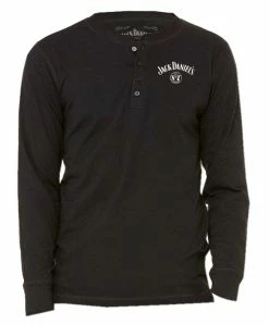 Jack Daniels Men's 1/4 Button Up Placket Henley Shirt Top Whiskey Liquor Bourbon