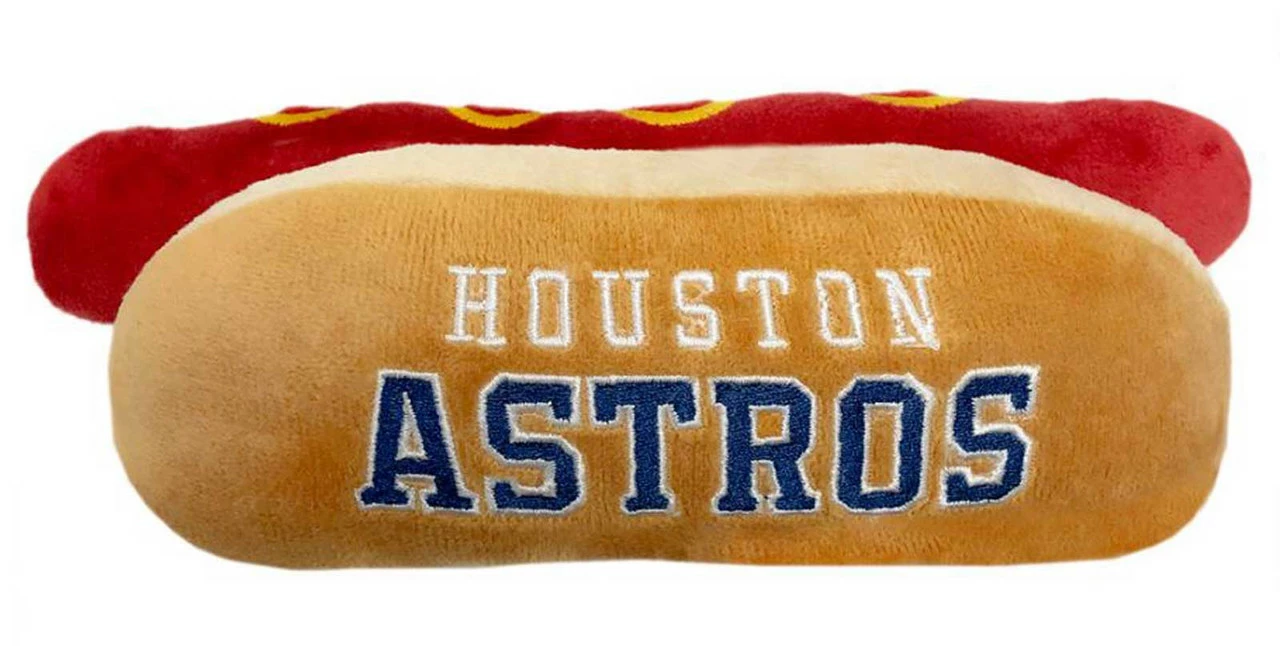 Pets First Houston Astros Hot Dog Shaped Squeaker Plush Dog Toy - Brown 1 Pets First Houston Astros Hot Dog Shaped Squeaker Plush Dog Toy - Brown
