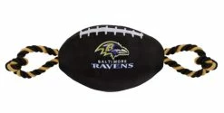 Pets First Baltimore Ravens Tough Nylon Rope & Squeaker Football Dog Toy - Black