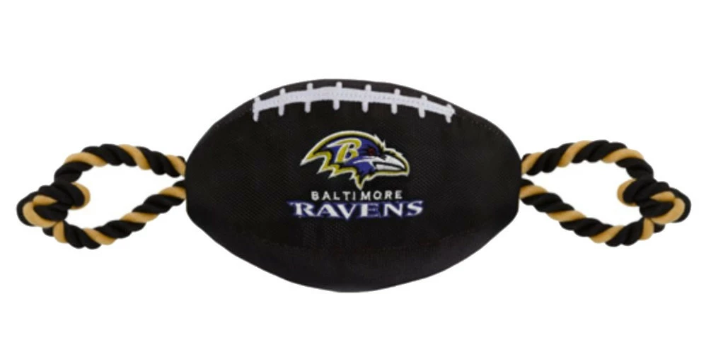 Pets First Baltimore Ravens Tough Nylon Rope & Squeaker Football Dog Toy - Black 1 Pets First Baltimore Ravens Tough Nylon Rope & Squeaker Football Dog Toy - Black