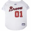 Pets First MLB Atlanta Braves Screen Printed Baseball Dog Jersey - White/Red