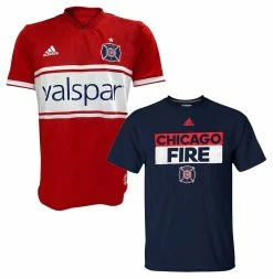 Adidas Men's MLS Chicago Fire (2 Pack) Soccer Jersey & S/S Tee T-Shirt (M)