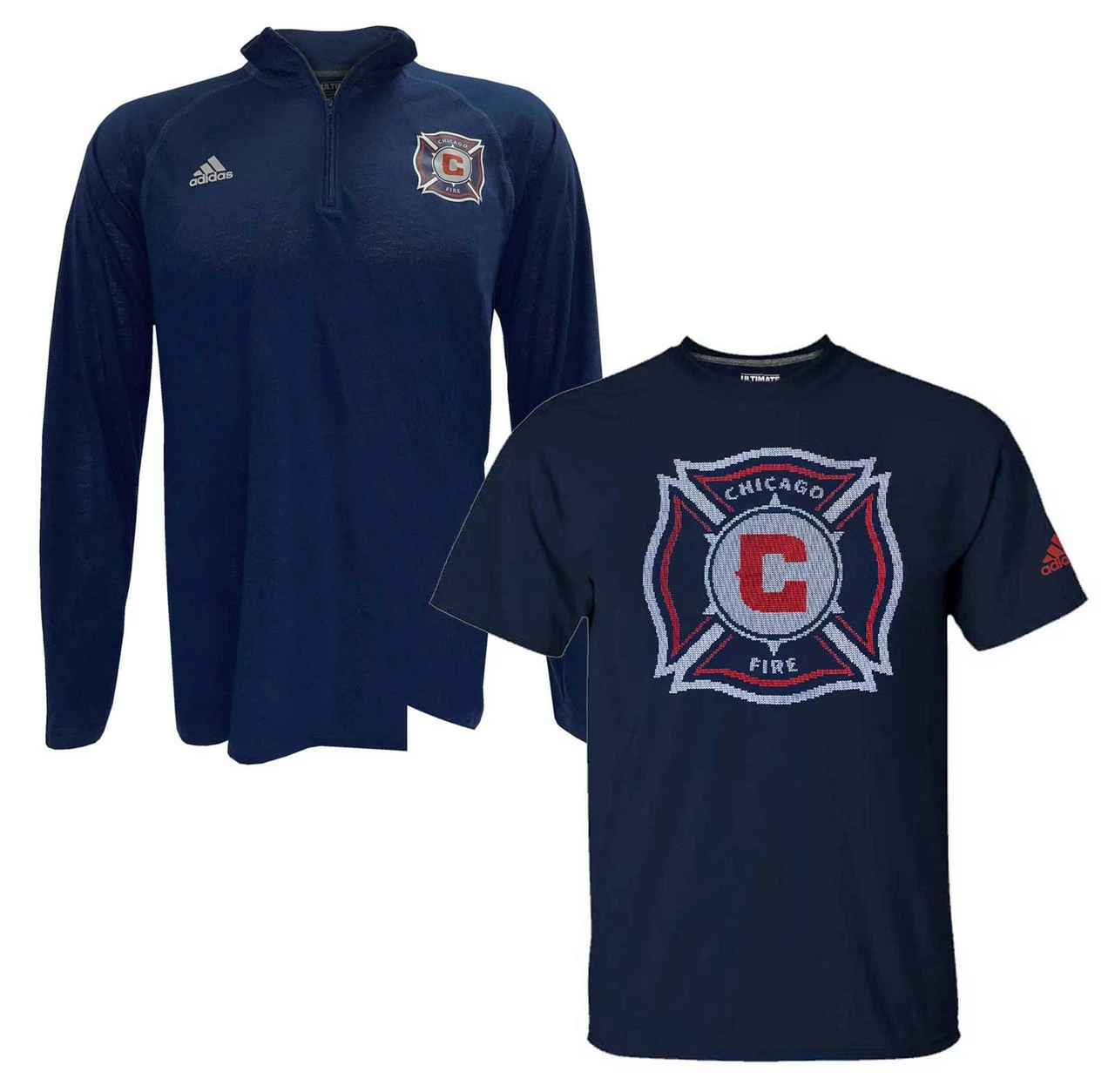 Adidas Men's MLS Chicago Fire (2 Pack) Soccer L/S ¼ Zip & S/S Tee T-Shirt (L) 1 Adidas Men's MLS Chicago Fire (2 Pack) Soccer L/S ¼ Zip & S/S Tee T-Shirt (L)