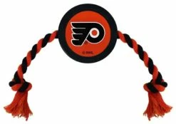 Pets First Philadelphia Flyers Rubber Hockey Puck And Tough Rope Pet Toy � Black