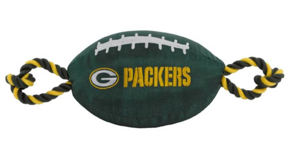 Pets First Green Bay Packers Tough Nylon Rope & Squeaker Football Dog Toy, Green 1 Pets First Green Bay Packers Tough Nylon Rope & Squeaker Football Dog Toy, Green