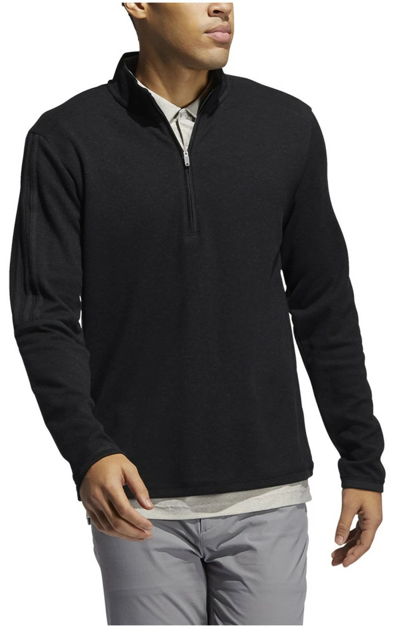 Adidas Men's 3-Stripes Quarter Zip Layering Golf Pullover – Crew Black Melange 1 Adidas Men's 3-Stripes Quarter Zip Layering Golf Pullover – Crew Black Melange