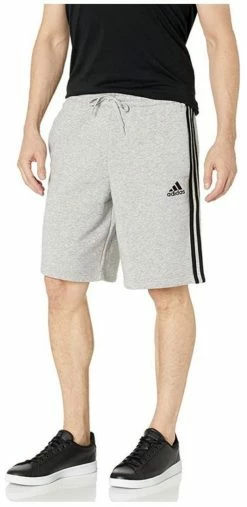 Adidas Men's Standard Essentials Fleece 3-Stripes Shorts Heather Gray/Black