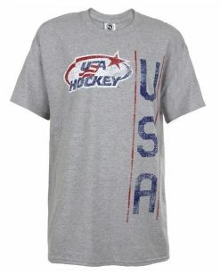 USA Hockey Adult Ice Hockey Vertical USA Logo T-Shirt Tee, Gray HG6116H