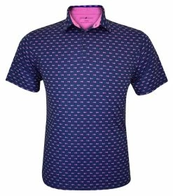 Horn Legend Men's Fish Bone Athletic Performance Golf Polo - Navy/Mulberry
