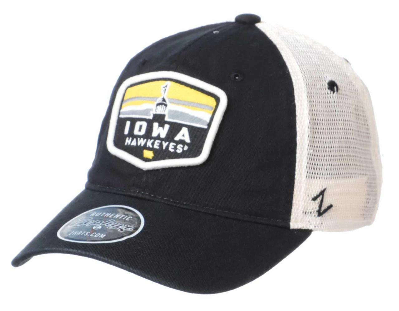 Zephyr Iowa Hawkeyes Outlook Patch Adjustable Trucker Cap - Black/Beige 1 Zephyr Iowa Hawkeyes Outlook Patch Adjustable Trucker Cap - Black/Beige