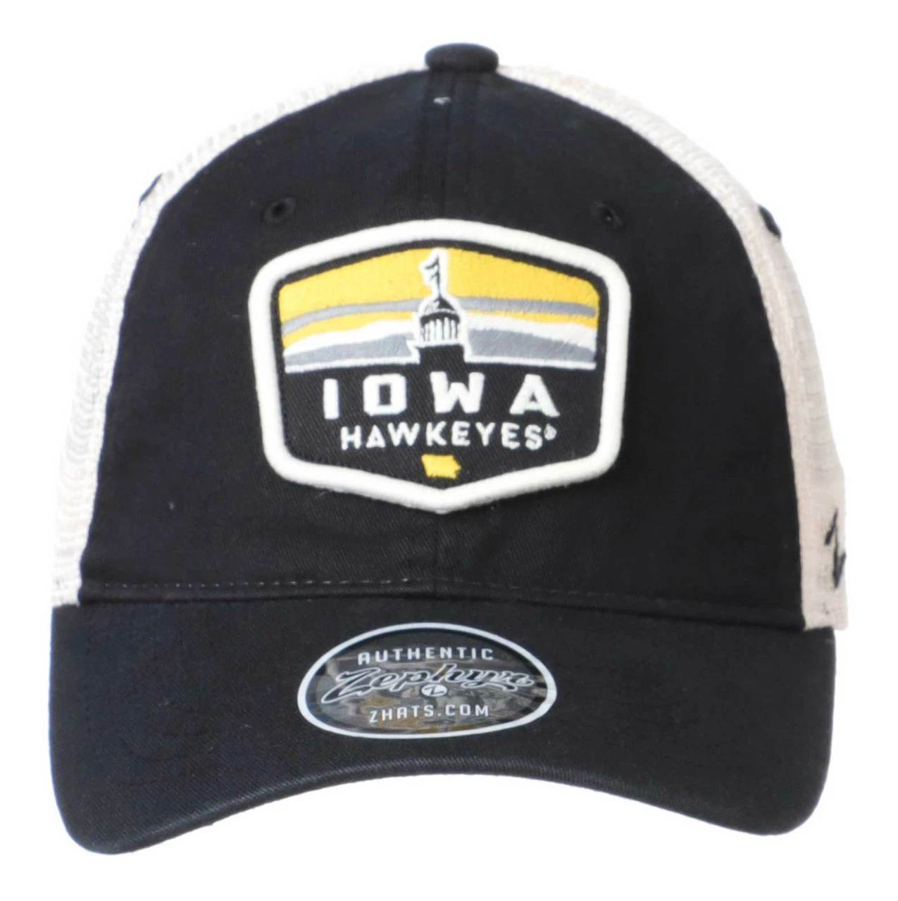 Zephyr Iowa Hawkeyes Outlook Patch Adjustable Trucker Cap - Black/Beige 2 Zephyr Iowa Hawkeyes Outlook Patch Adjustable Trucker Cap - Black/Beige - Image 2