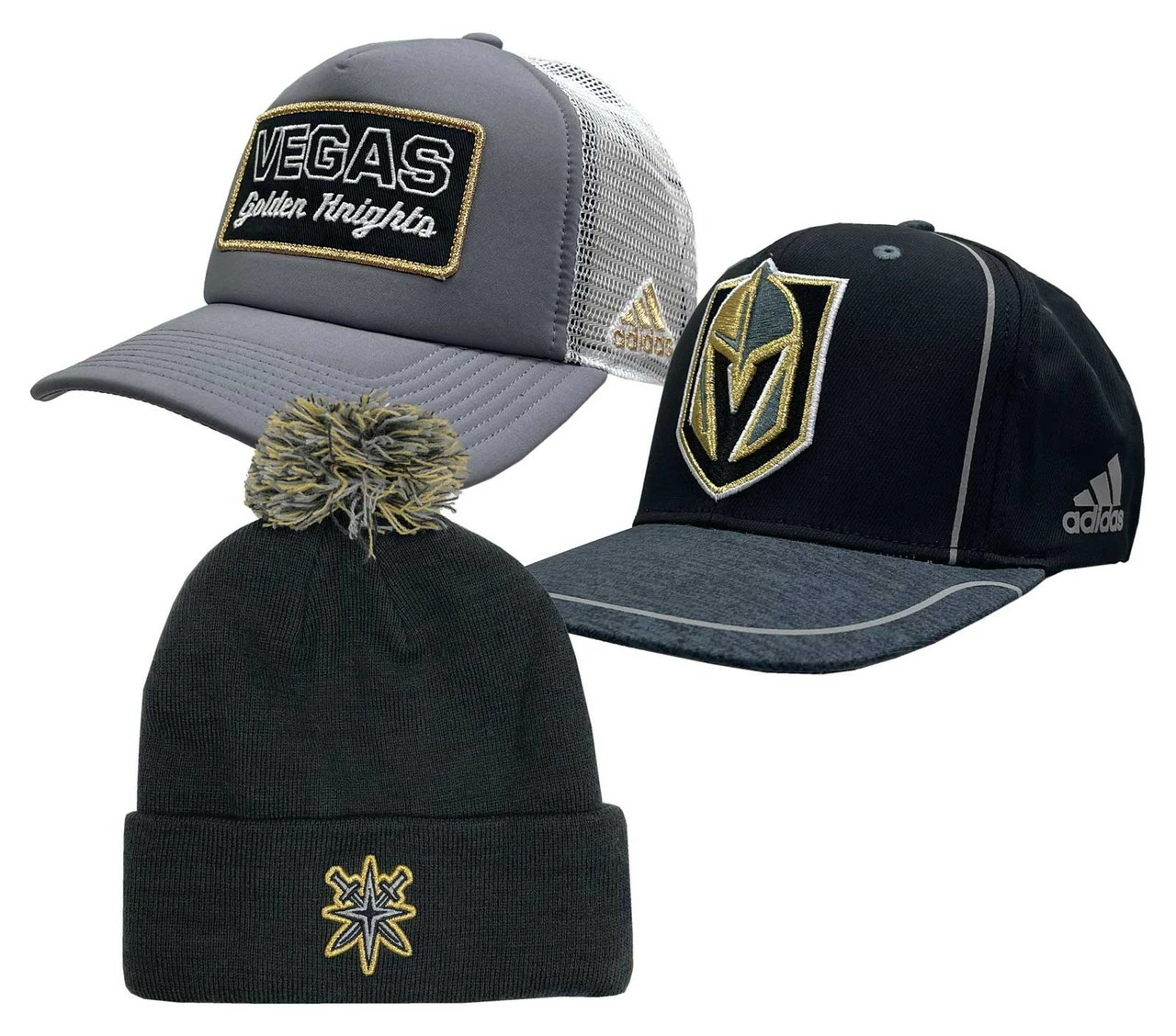 Adidas Mens NHL Las Vegas Knights Hockey (3 Pack) Adjust Baseball Cap & Knit Cap 1 Adidas Mens NHL Las Vegas Knights Hockey (3 Pack) Adjust Baseball Cap & Knit Cap