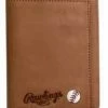 Rawlings Play Ball Tri-fold Wallet Baseball Detail Genuine Leather Tan 479-200