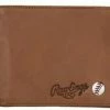 Rawlings Play Ball Bi-fold Wallet Baseball Detail Genuine Leather Tan MW486-204