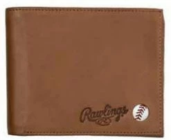 Rawlings Play Ball Bi-fold Wallet Baseball Detail Genuine Leather Tan MW486-204