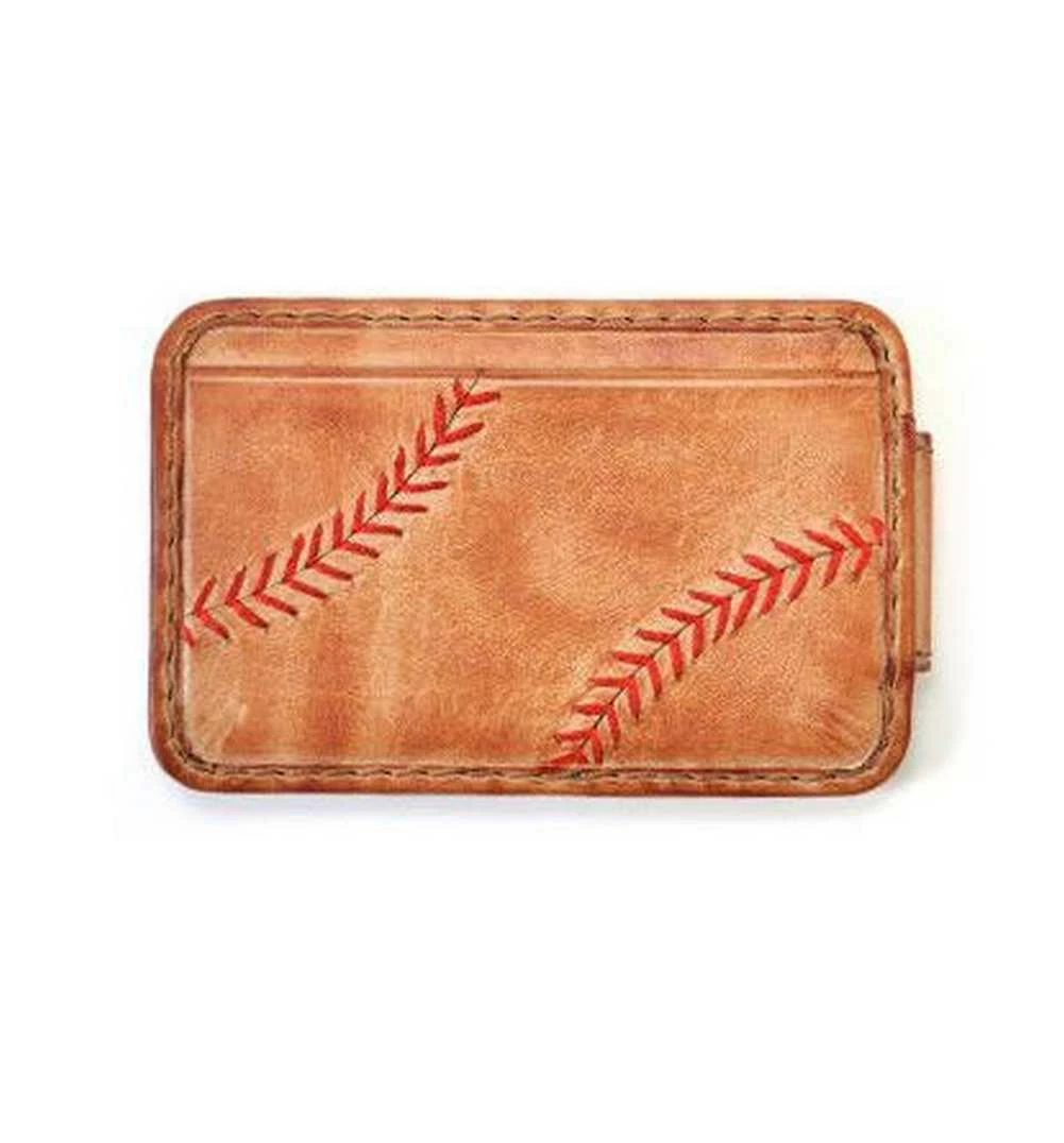 Rawlings Baseball Stitch Tan Magnetic Money Clip With Front Pocket, MW494 1 Rawlings Baseball Stitch Tan Magnetic Money Clip With Front Pocket, MW494
