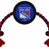 Pets First New York Rangers Rubber Hockey Puck And Tough Rope Pet Toy � Black