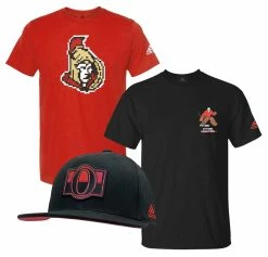 Adidas Men's NHL Ottawa Senators Hockey (3 Pack) 2 Tees T-Shirt & Ball Cap (M)
