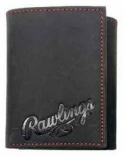 Rawlings High Grade Debossed Tri-fold Wallet Baseball Genuine Leather Black
