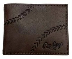 Rawlings Debossed Baseball Stitch Bi-fold Wallet Baseball Genuine Leather Brown