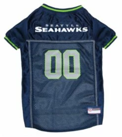 Pets First NFL Seattle Seahawks Screen Printed Mesh Dog Jersey - Navy/Green