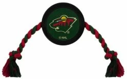 Pets First Minnesota Wild Rubber Hockey Puck And Tough Rope Pet Toy � Black