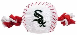 Pets First Chicago White Sox Nylon Baseball With Squeaker Rope Toy For Dogs