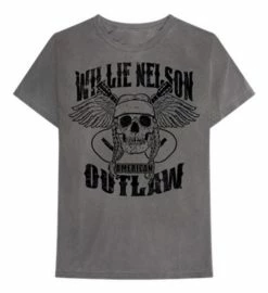 Willie Nelson Outlaw Skull T-Shirt Tee Rock N Roll Bands Tour Gray CMA ZRWN1001